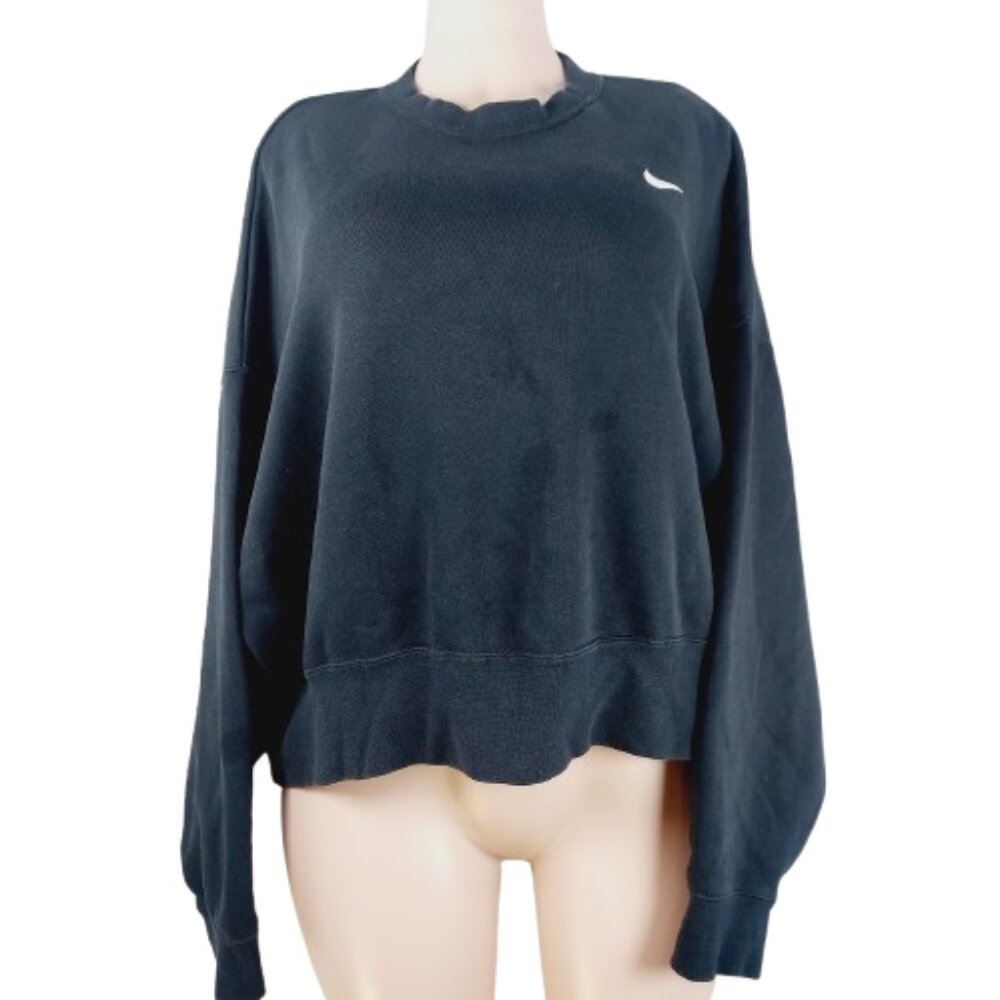 Nike Swoosh Women’s Black White Crewneck Pullover Cropped Sweatshirt Size L